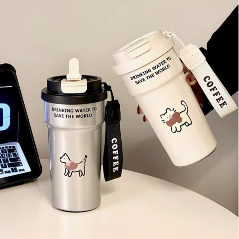 Caneca de Café de Gato Fofo Com Design Isolado de Aço Inoxidável Para Uso em Casa e no Escritório