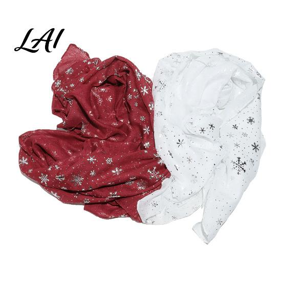 Soft Blend Shawl Glitter Sparkly Foil Snowflake Print Scarf for Women Christmas Decorative Theme Wrap Fall Winter Lightweight Fabric Gift