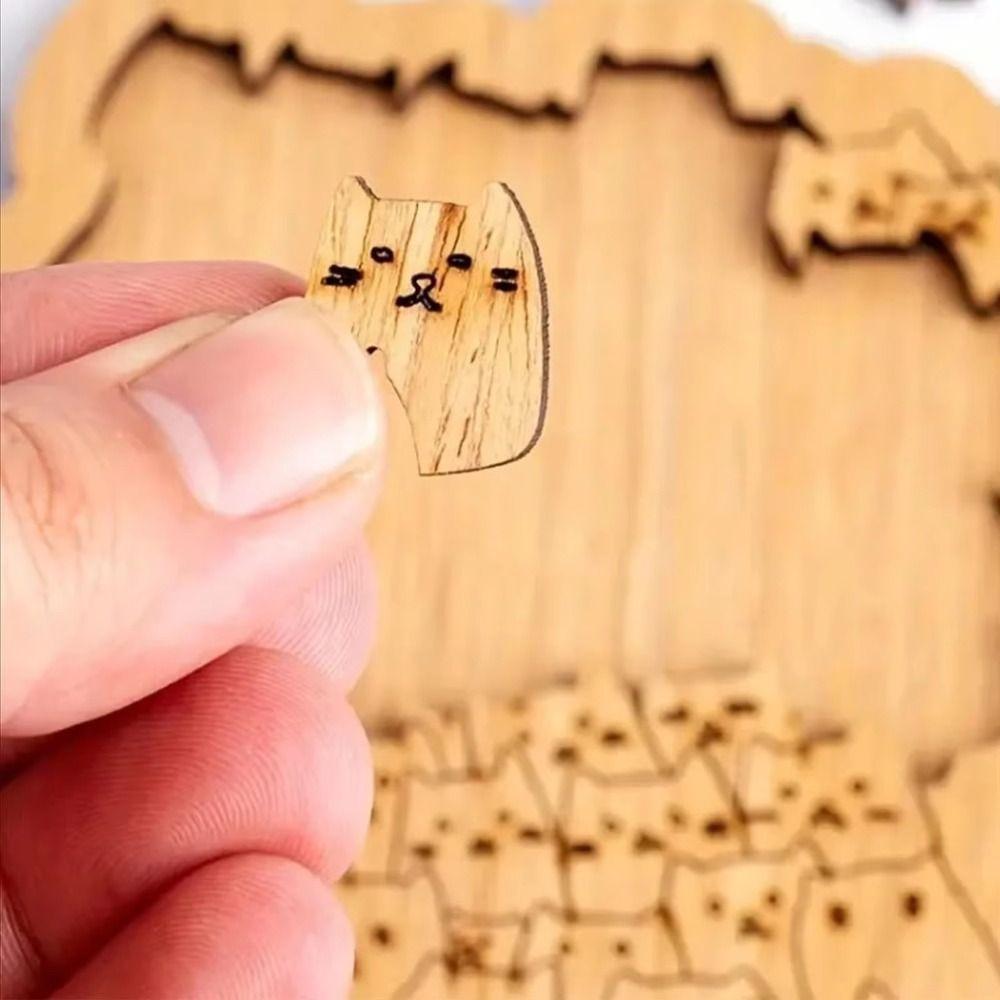 Children Adult Cat Shape Hundred Cat Puzzle Brain Teaser Challenging Wooden Jigsaw DIY Cartoon Animal Puzzle