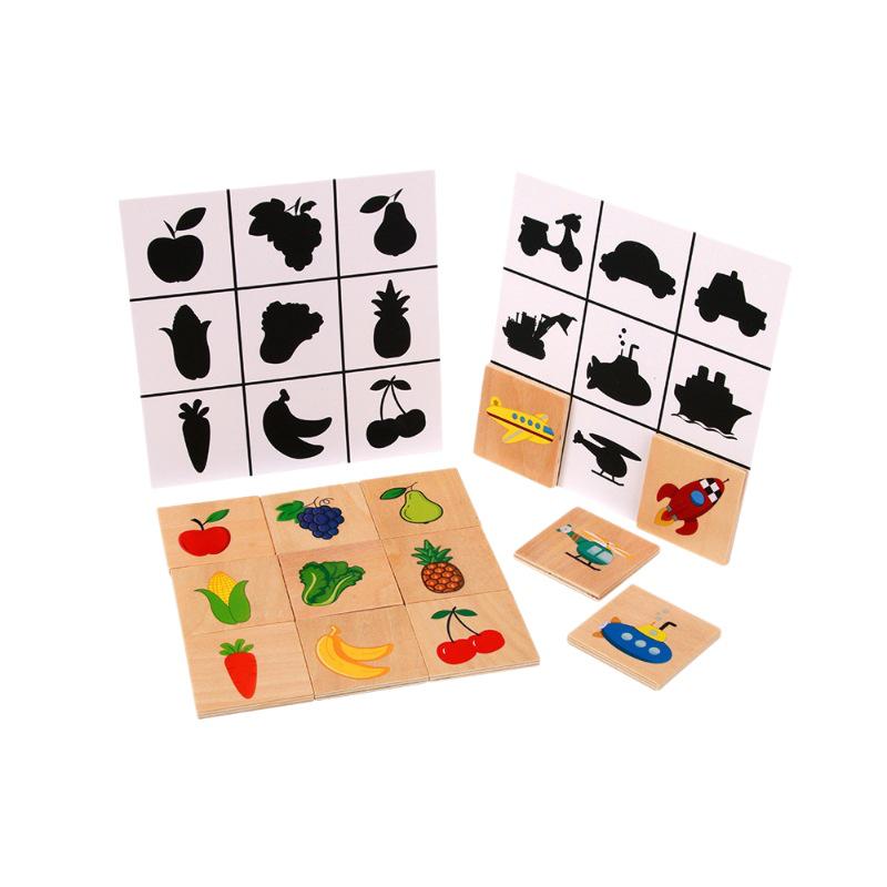 Toddler Shadow Matching Puzzle: Animals, Fruits, Transport & Shapes - Educational Pegboard Toy