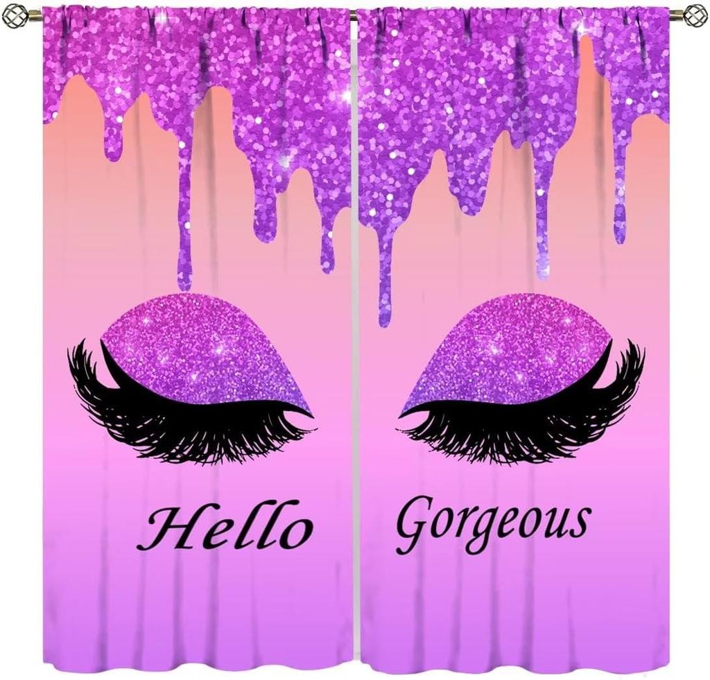 Gorgeous Curtains,Modern Fashion Unicorn Eyelash(No Glitter No Sequin) Curtains for Girls Bedroom Living Room Window Drapes