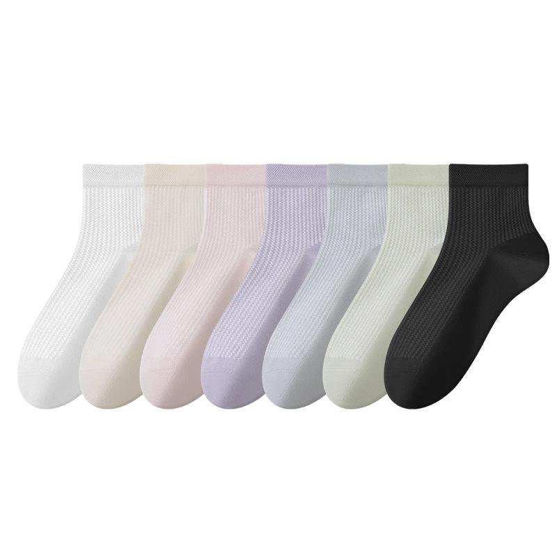 Women's Spring and Summer Thin Breathable Pure Cotton Anti-odor Summer Thin Girls Boneless Mesh Short Socks Mid-calf Socks