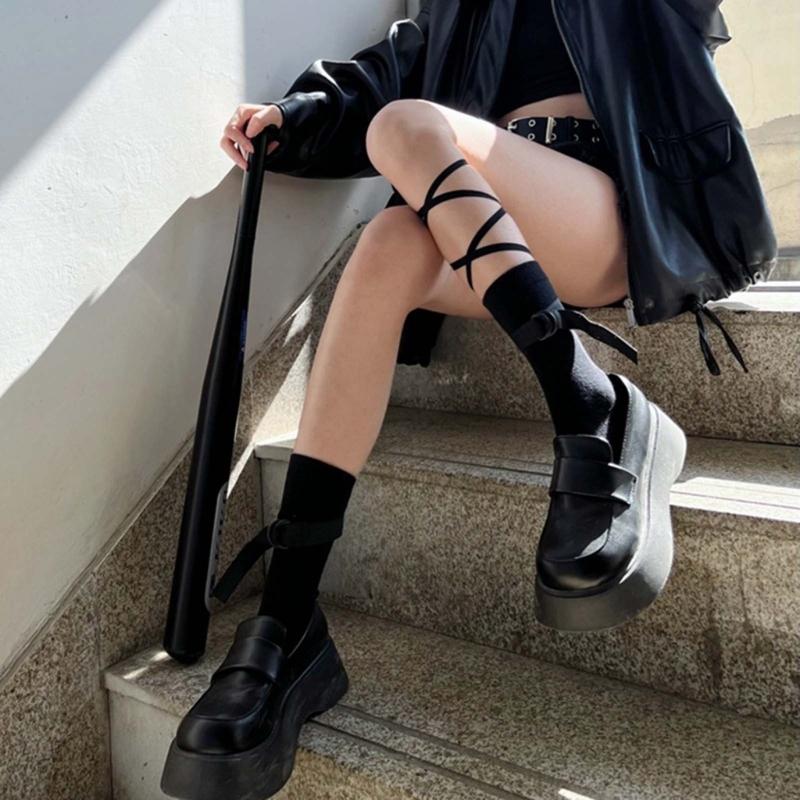 1 Pair Personalized Style Socks with String Straps Cool Socks Cotton Socks Women Calf Socks Girls Lace up Ankle Socks