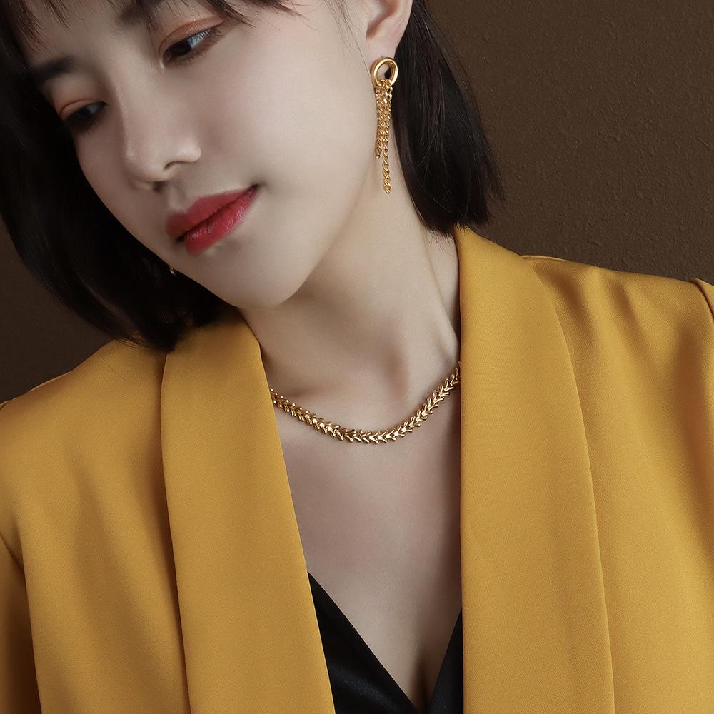 Marka Style Fashion Personality Leaf Necklace Clavicle Chain Bracelet Titanium Steel 18K Gold Jewelry Necklace Set