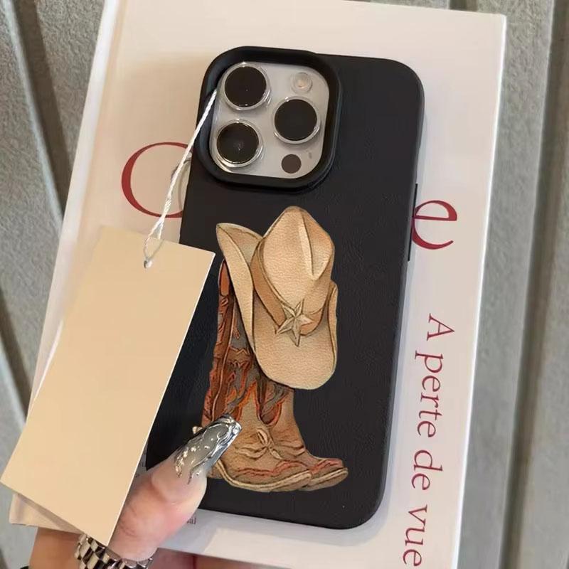Retro Western Cowboy Boots Hat Pattern Design TPU Phone Case For IPhone 17 Pro Max 16 15 14 13 12 11 Plus Air Leather Cover