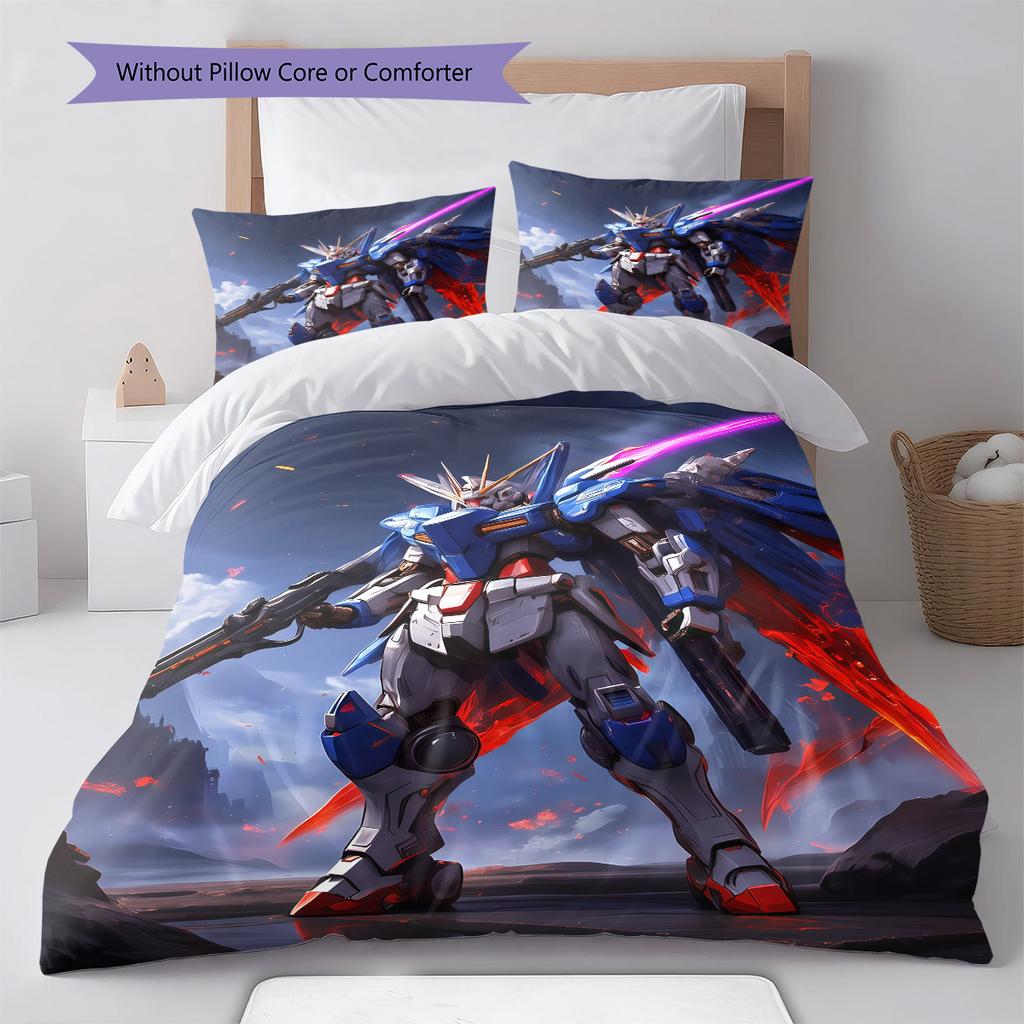 Gundam Mecha Battle Style Bedding Set Anime Duvet Cover Polyester Soft Bed Linen Twin Queen King -QJY