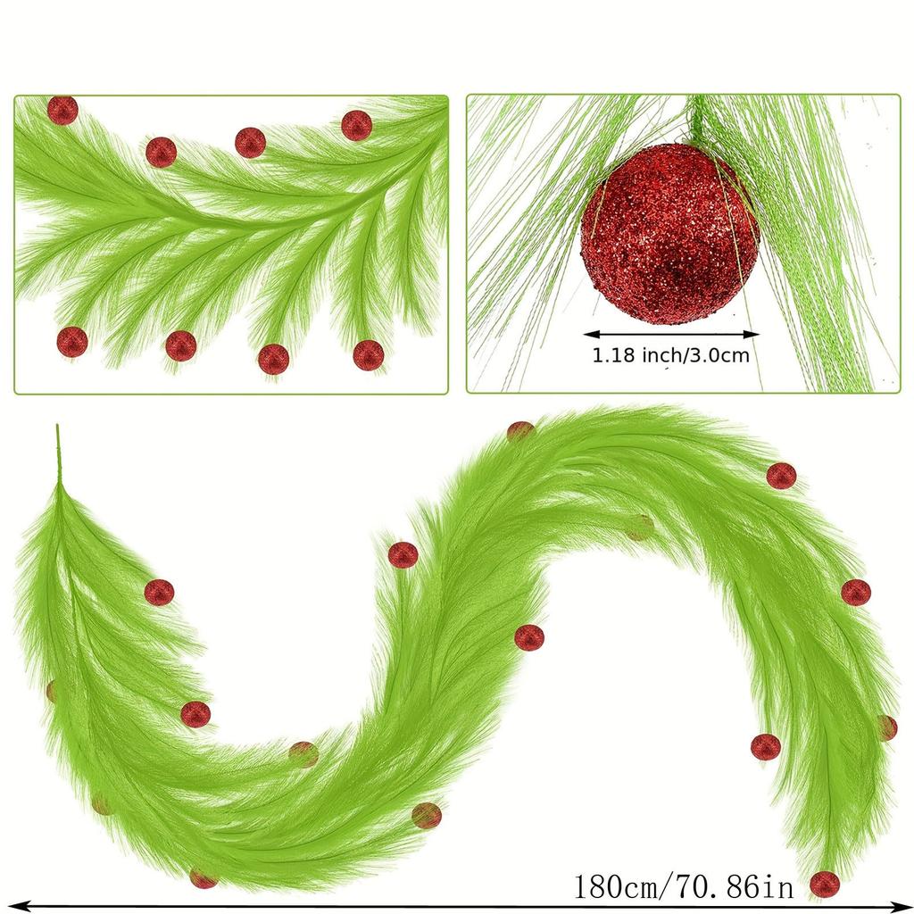 Weihnachtsdeko 1,8m Pase Gras Ranke Künstliches Schilf Elfenkugel Grüne Pflanze Partydeko Heimdeko Szenenornament Geschenk
