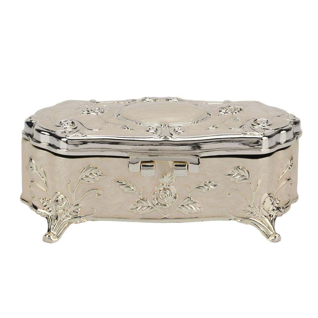 Vintage Schmuckschatulle Klein Weiß Vintage Zinklegierung Emaille Schmuckorganizer Metall Schmuckkästchen