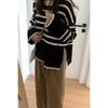 Korean Fashion Striped Knitted Pullover Sweater Women Autumn and Winter New Casual Simple Retro Loose Outside Wearing Long Sleeve Loose Crew Neck Tops