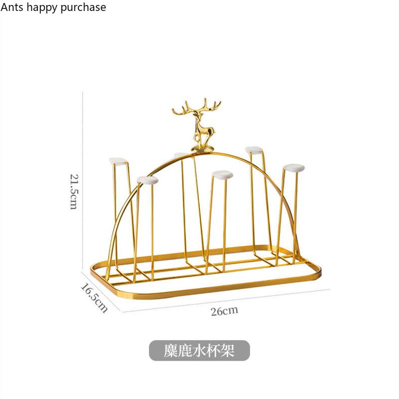 Metal Cup Holder Drain Rack Storage Tray Decorative Storage Rack Tumbler Holders Home Glass Cup Six-piece Suit Upside-down Shelf