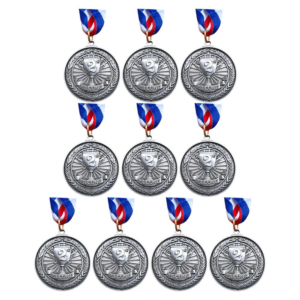 

10Pcs Gold/Silver/Bronze Medal Award Medals with Neck Ribbon Competition Prize Medals 5cm Memorial Medal for Marathon Ball Games серебряный