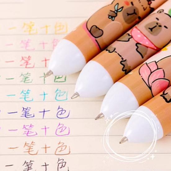 Multicolor 10-in-1 Ballpoint Pen Cute Capybara Ballpoint Pen Push-Type Writing Pen