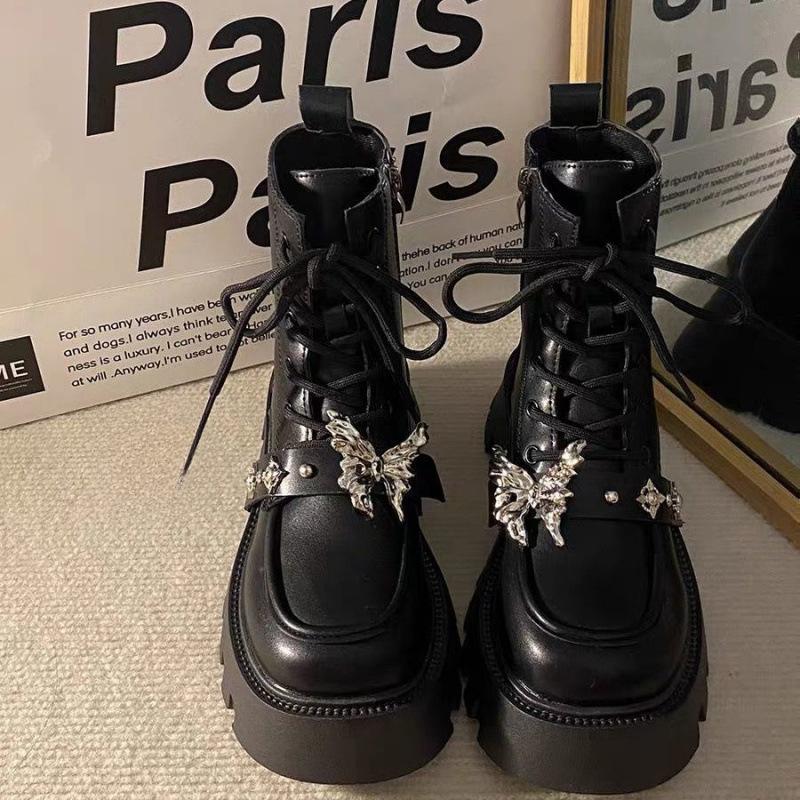 Fashion Shoes for Women's Design Sense Metal Butterfly High-top Boots Women's New Retro Versatile Platform Tide Short Boots Botas Mujer