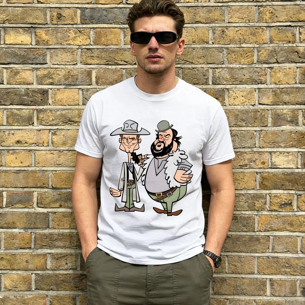 Bud Spencer and Terence Hill T Shirt Unisex Pure Cotton Crazy TShirt O Neck Tee Shirt Short Sleeve Clothes Plus Size