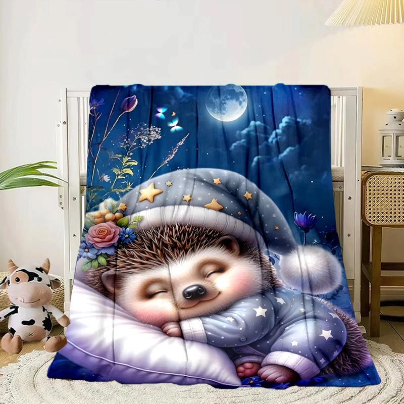 Sleepy Hedgehog Dreams Blanket Flannel Blanket for bed, sofa, Camping, Hiking, Picnic Essentials, gift for family Fan gifts