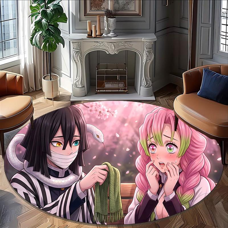 1pc Mitsuri Kanroji Carpet, Round Rug, Comfortable, Suitable for Entryways, Living Rooms, Office, And Bedrooms, Christmas Decoration
