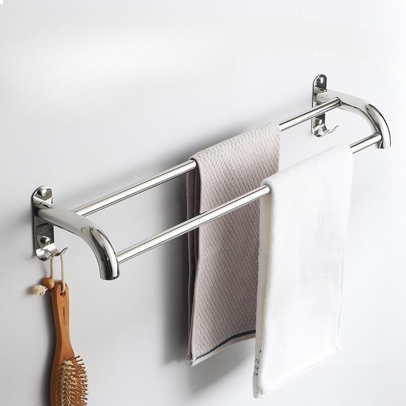 Stainless Steel Stainless Steel Double Towel Bar Wall Mounted Towel Rack Shelf Brushed Bathroom Towel Holder Accessories