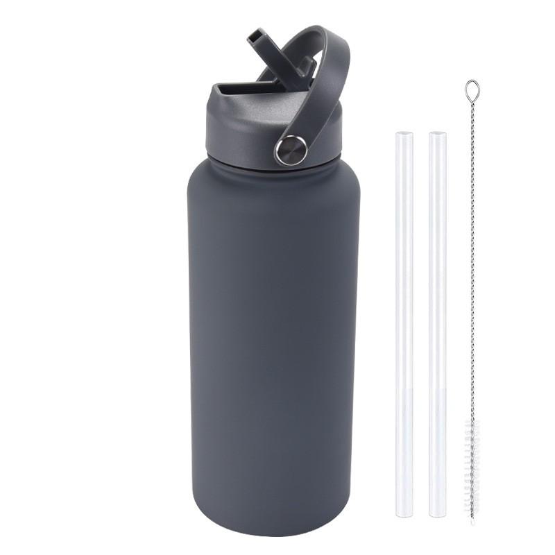 1L Stainless Steel Vacuum Insulated Water Bottle With Handle Straw Lid Outdoor Sports Travel