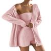 Cross-Border Brushed Ribbed Women's Three-Piece Pajama Set: Long Sleeve Cardigan, Bandeau, and Shorts - Wear Indoors or Out