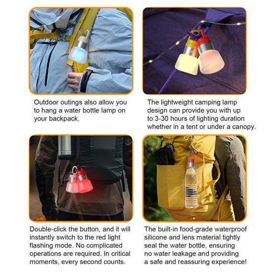Outdoor Camping Lantern USB Rechargeable Waterproof Detachable Water Bottle Light Portable Hiking Backpacking LED Hanging Lamp