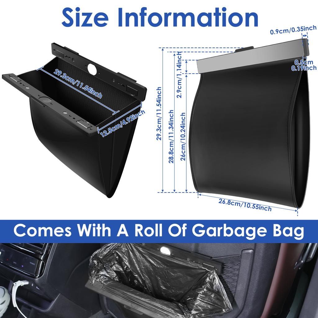 LED Car Garbage Bin Leak Proof Magnetic Adsorption Trash Can Back Seat Hanging PU Leather Storage Box Truck Car Accessories