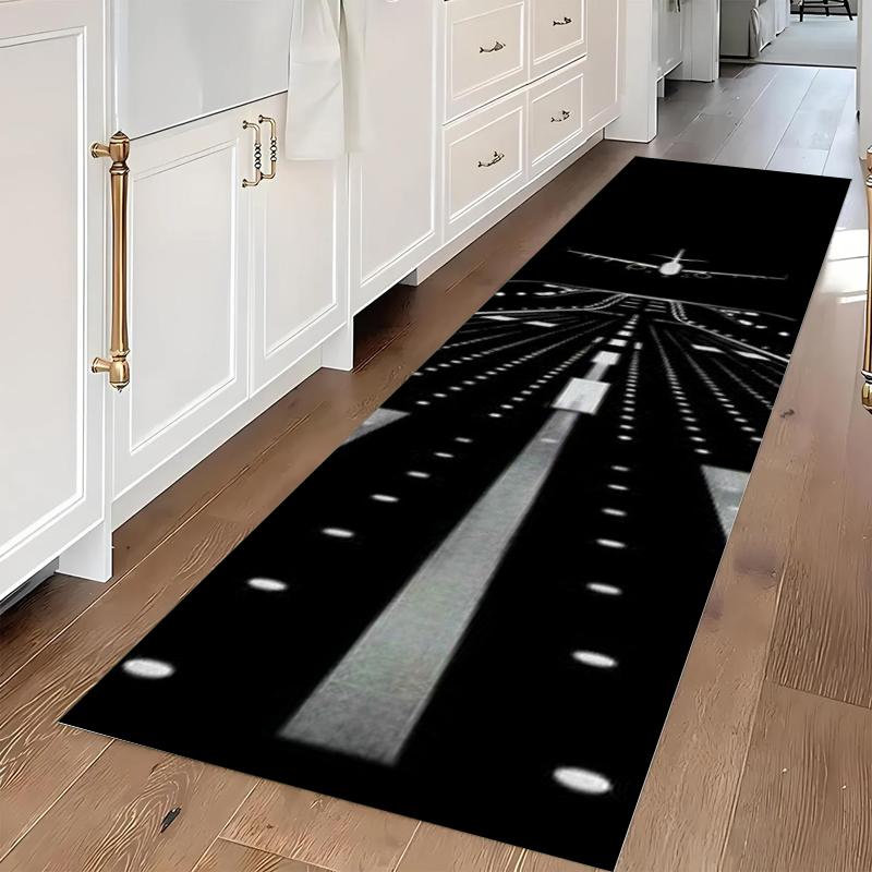 Modern Aviation Themed Runway Takeoff Runner Rug Anti-slip Soft Washable Carpet for Hallway Entryway Living Room Decor