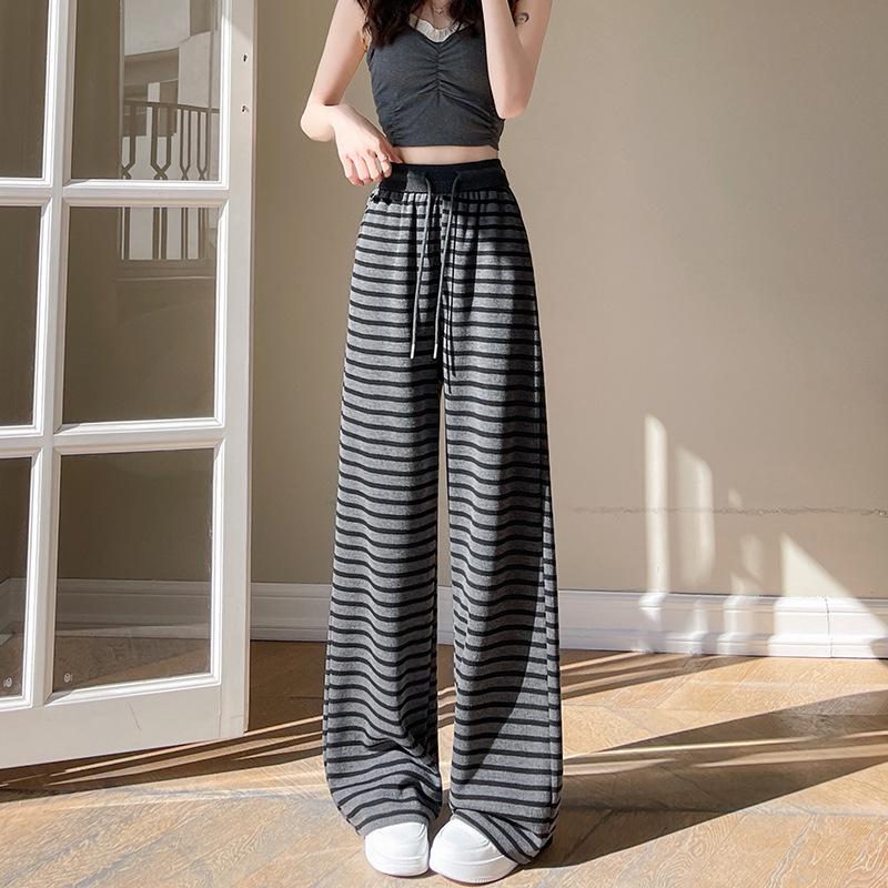 

2025 Spring Korean Striped Wide-Leg Harem Pants for Women: Versatile and Fashionable Floor-Length Design S (80-95 jin)