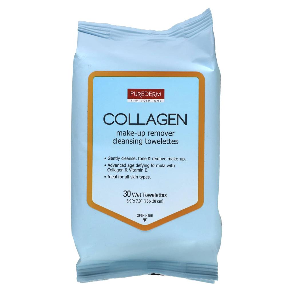 Makeup Remover Cleansing Tissues, Collagen, Wet Tissues 30 Sheets