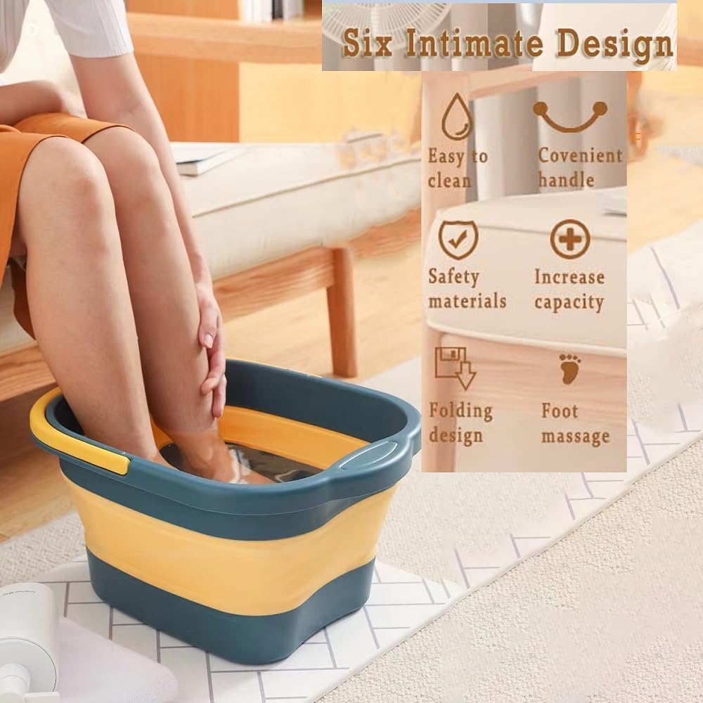 Clefairy Foot Bath Foot Spa with Massager - 15L Foot Soak Pedicure Bowl with Handle - Portable Foot Basin Foot Bucket for Soaking Feet