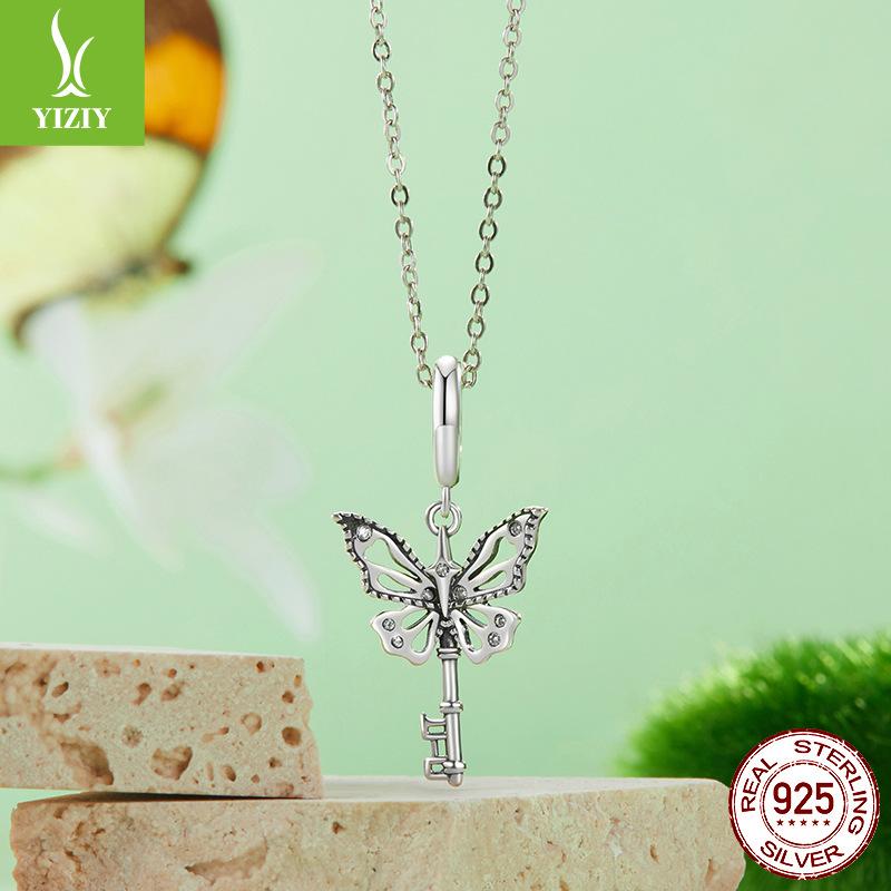 Cross-Border Butterfly Key Pendant Retro Style S925 Sterling Silver Beads Diy Bracelet Necklace Accessories