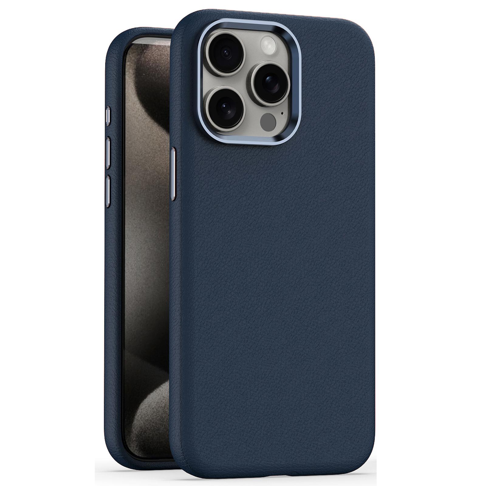 

For iPhone 15 Pro Max Case PC+PU Leather Anti-Drop Phone Cover Compatible with MagSafe Dark Blue