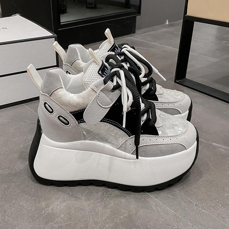 Fashion 11CM Women Chunky Sneakers Spring Autumn Breathable Casual Shoes Wedge Heels Platform Shoes Chaussures Femme Sports Dad Shoes