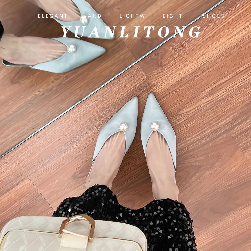 Pointed Single Shoes 2025 New French Bag Head Sandals Thick Heel Triangular Heel Empty High Heels Not Tired Feet Women's Shoes