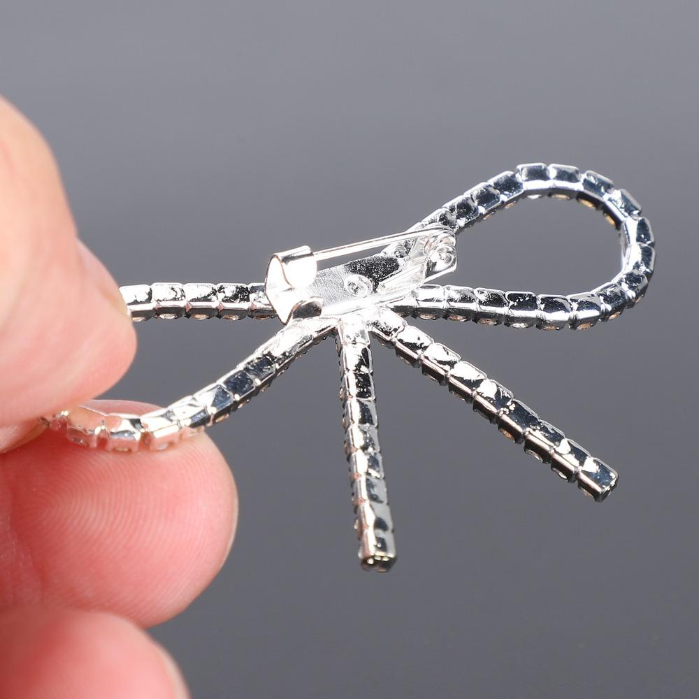 10pcs Silver Tone Bow Brooch Pin Sparkly Rhinestone Claw Chain Pin Rhinestone Brooch For Women