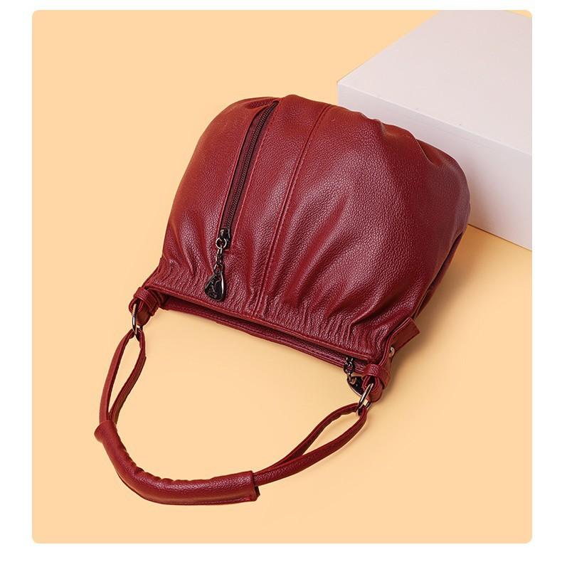 Fashionable Single-shoulder Crossbody Bag for Ladies Versatile Soft Leather Hand-held Bucket Bag for Casual Travel