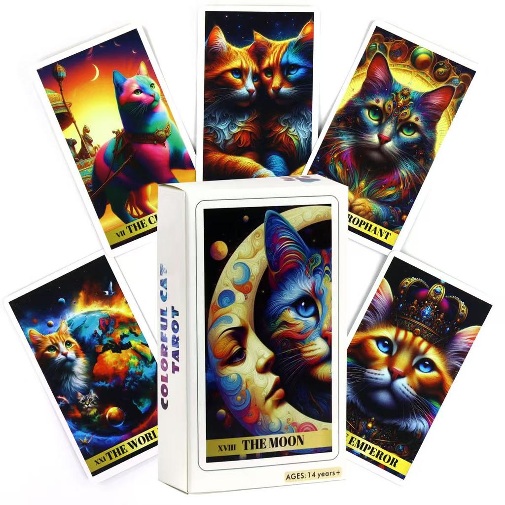 78 Carte dei Tarocchi del Gatto Colorate per Principianti Mazzo Felino Ricco di Colore e Fascino 10,3*6 cm