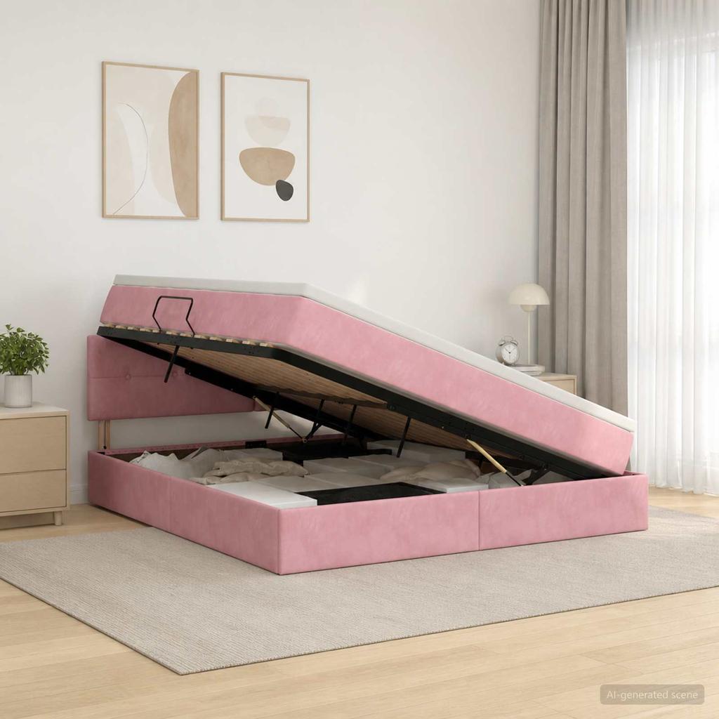 Storage Bed with Headboard Pink 160 X 200 Cm Velvet