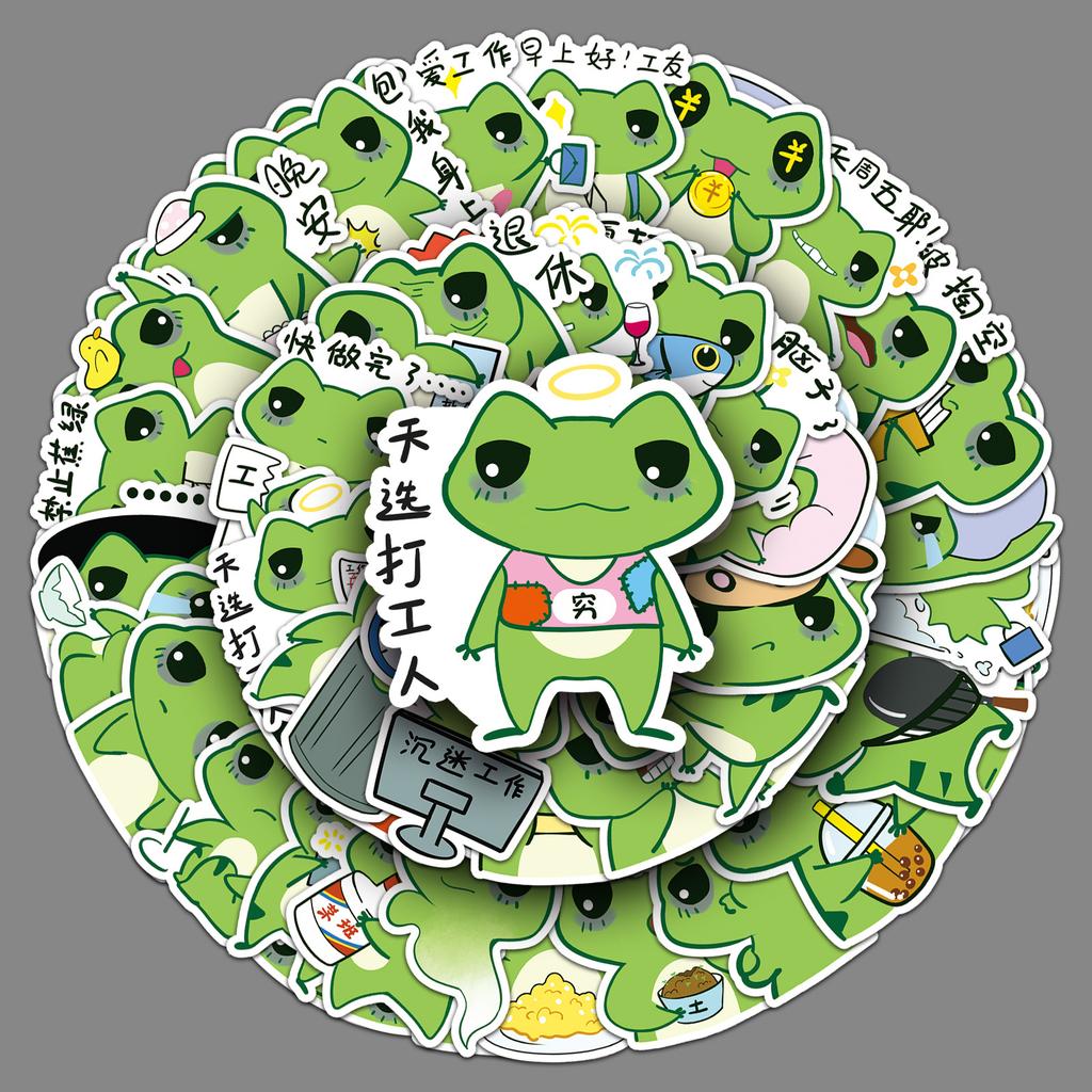 50 Working Frog Graffiti Stickers Cartoon Cute Hand-painted Expression Packaging Mobile Phone Skateboard Water Cup Stickers