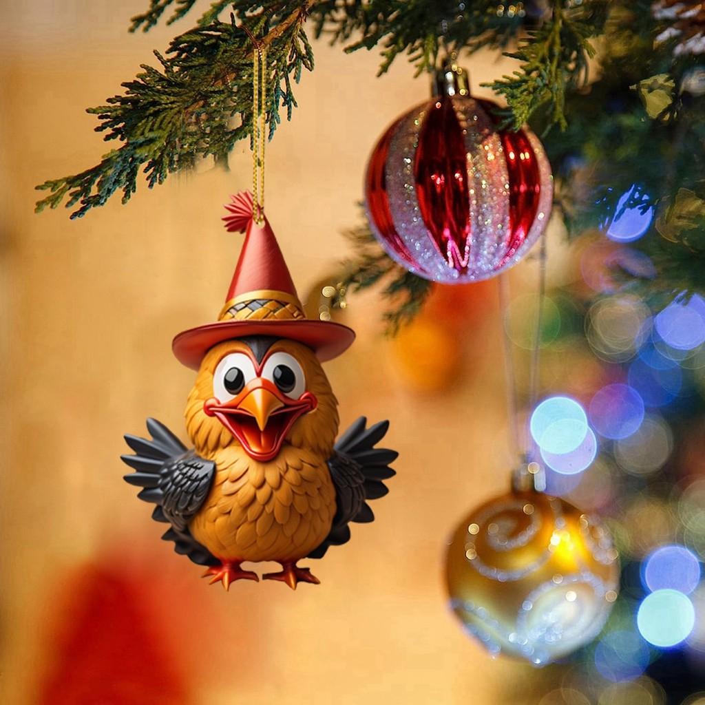 Turkey Cartoon Adorable Acrylic Car Ornament For Joyful Holiday Decor Tree