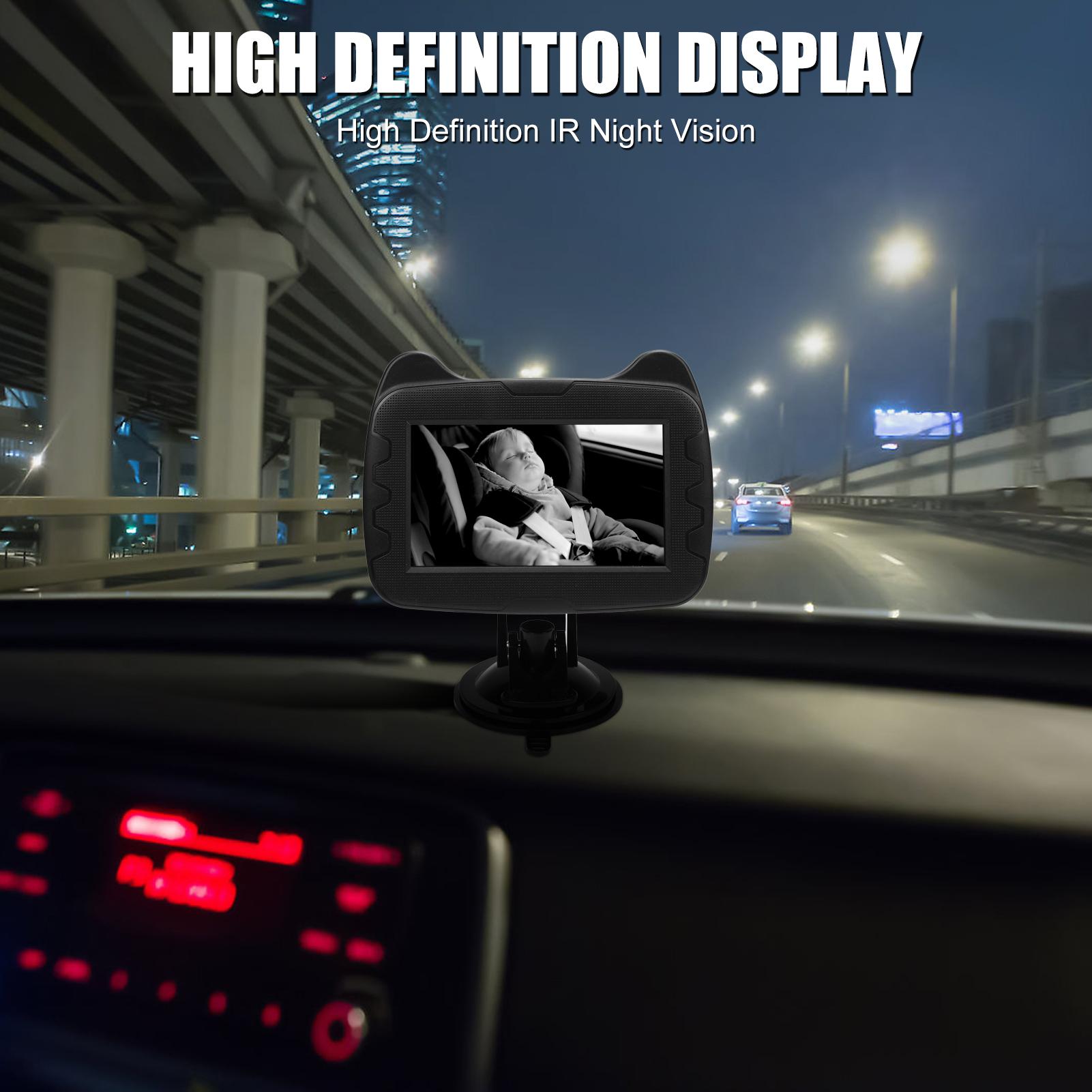 

Зеркало в автомобиль для ребенка с дисплеем 4,3 и функцией ночного видения, камера в автокресло 1080P, безопасность, широкий кристально чистый обзор, легко наблюдать чёрный