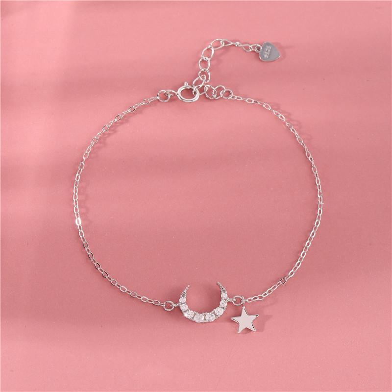 

925 Sterling Silver Zircon Moon Star Bracelet Simple Temperament 14k Gold Plated Bracelet for Women Jewelry Accessories 15 3cm серебряный