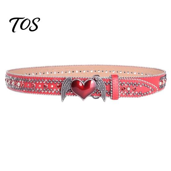 Retro Distressed Metal Wings Belt Angel Wing Heart-shaped Buckle Belt, Vintage PU Leather Punk Adjustable Studded Eye-catching Statement Waist M