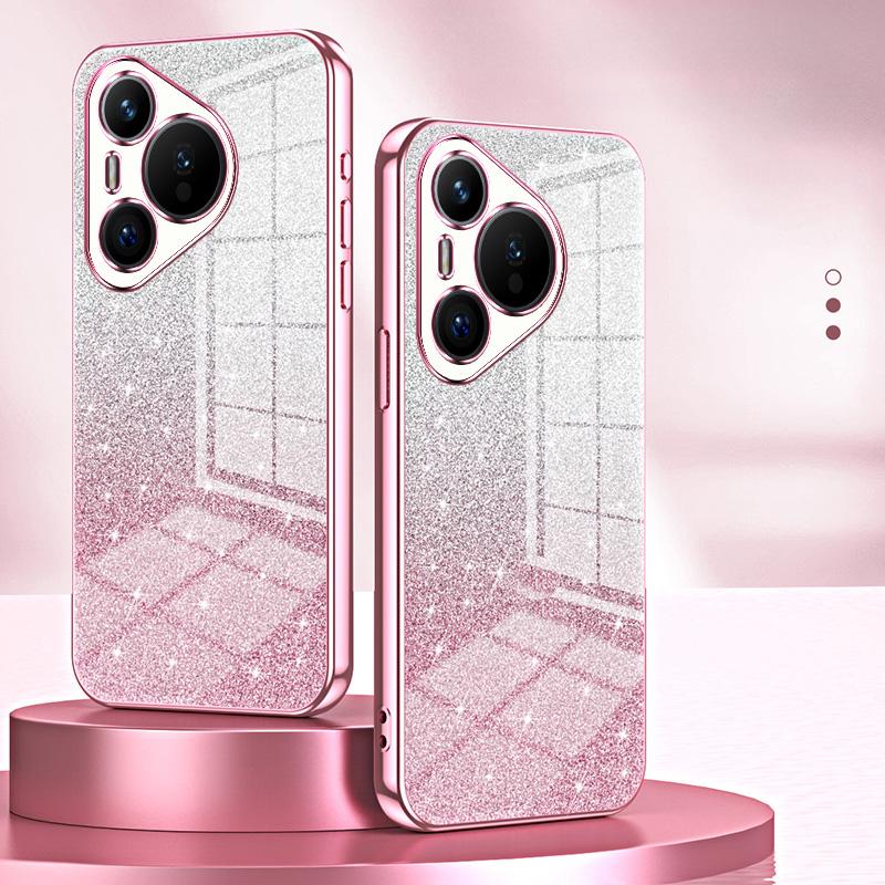 

For Huawei Pura 70 Case TPU Gradient Glitter Mobile Phone Cover Pink