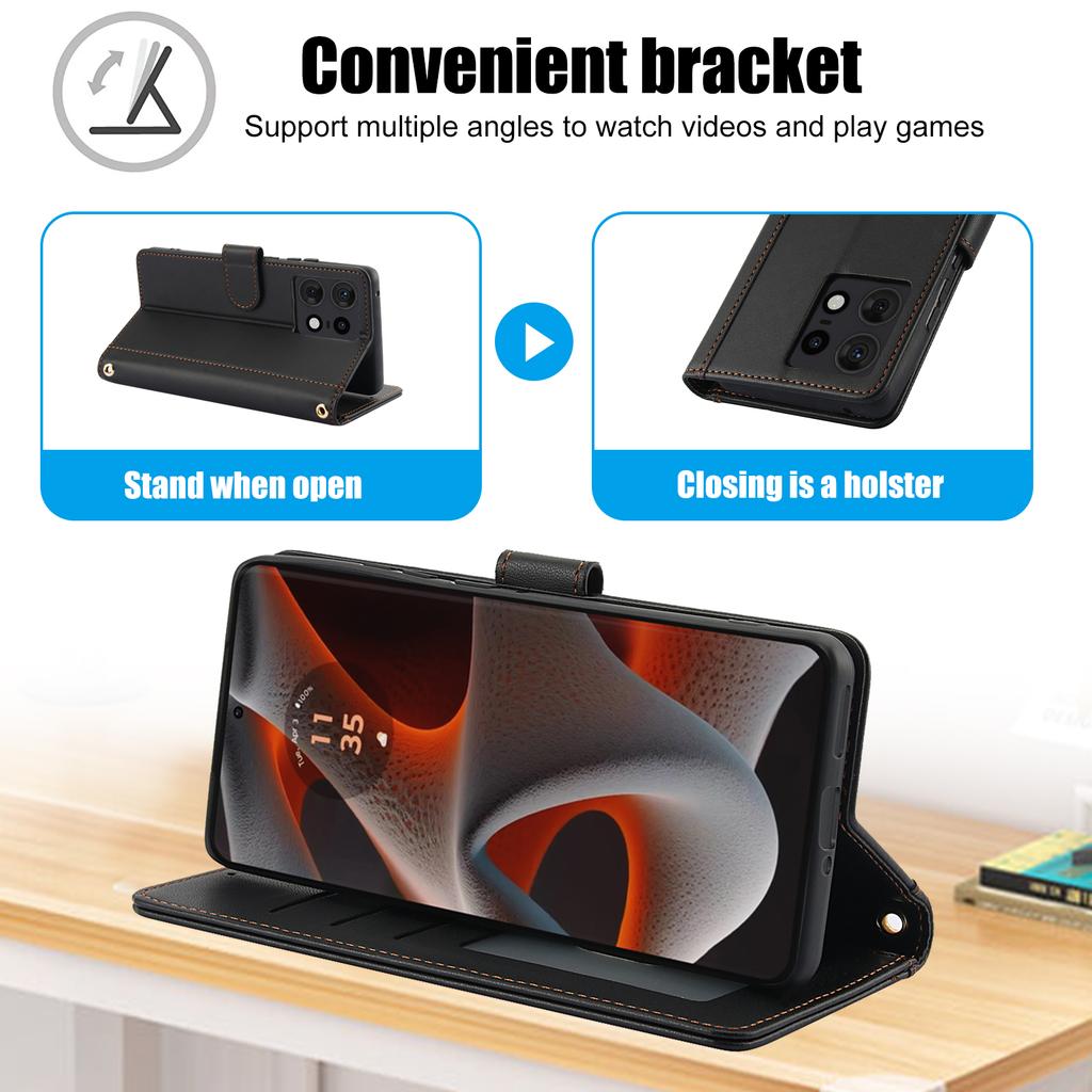 SY-003 For Motorola Edge 50 Pro 5G Case PU Leather Stand View Phone Wallet Cover with Hand Strap