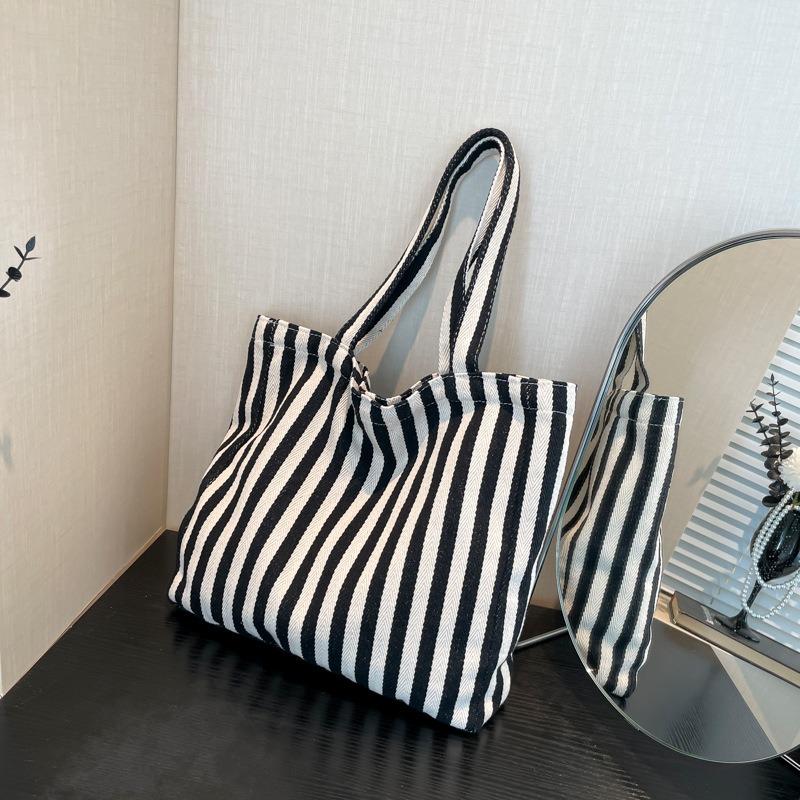 Retro Striped Canvas Shoulder Bag, New Fashionable and Simple Small Fresh Casual Large Capacity Tote Bag