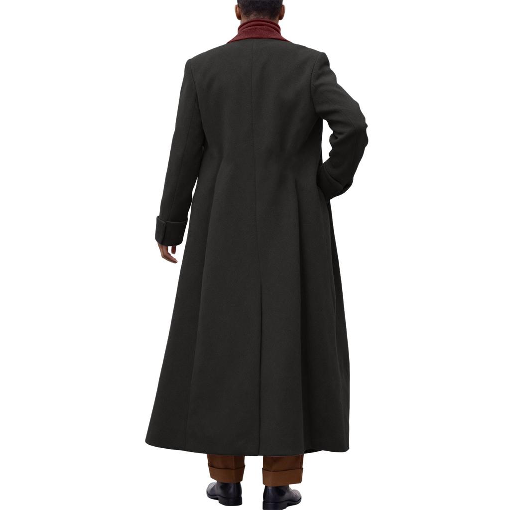 Men's British Solid Color Long Coat Fashionable Warm Woolen Overcoat