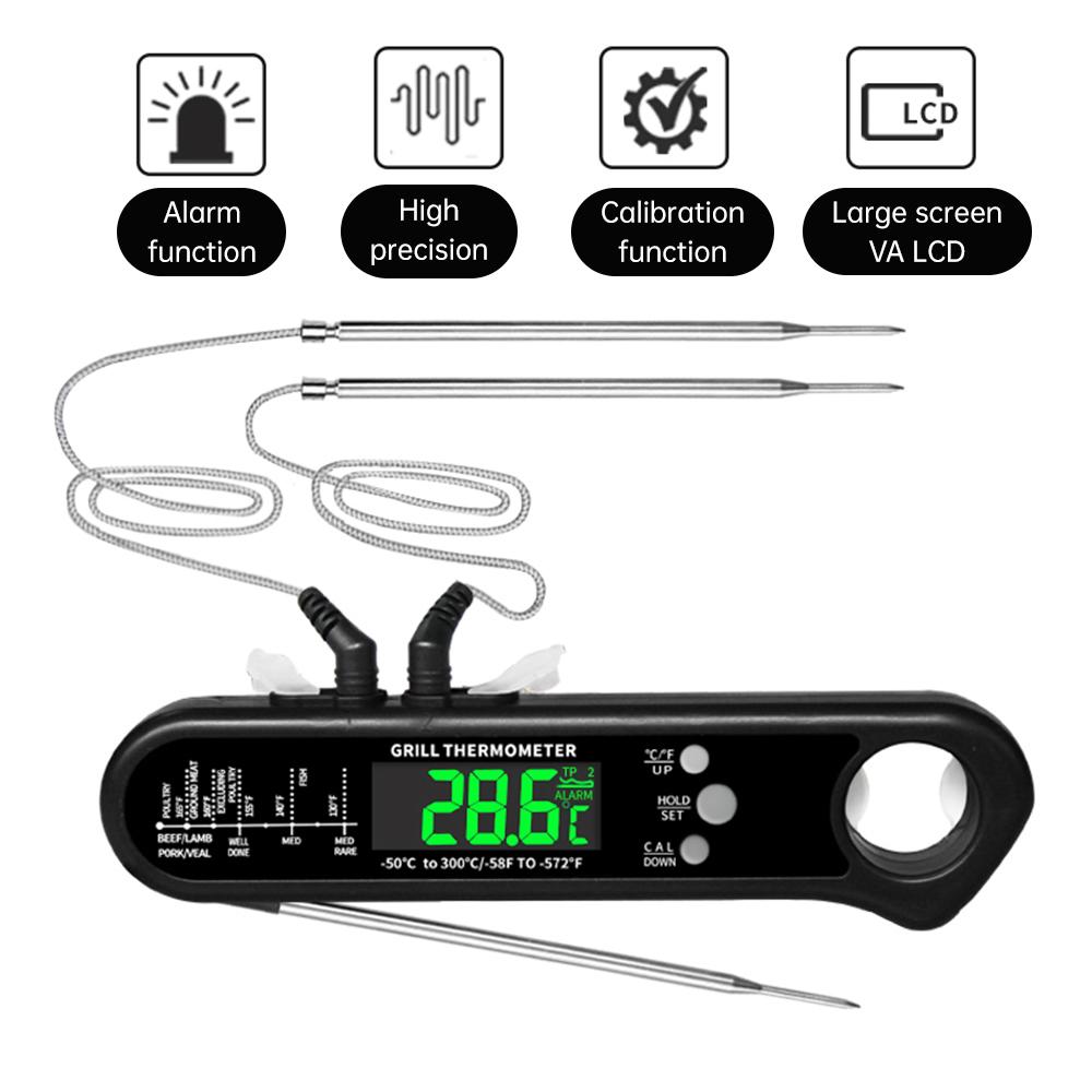 Digital Meat Thermometer for Cooking Battery Powered Dual Probes 2 3s Instant Read Meat Thermometer with Magnet Alarm