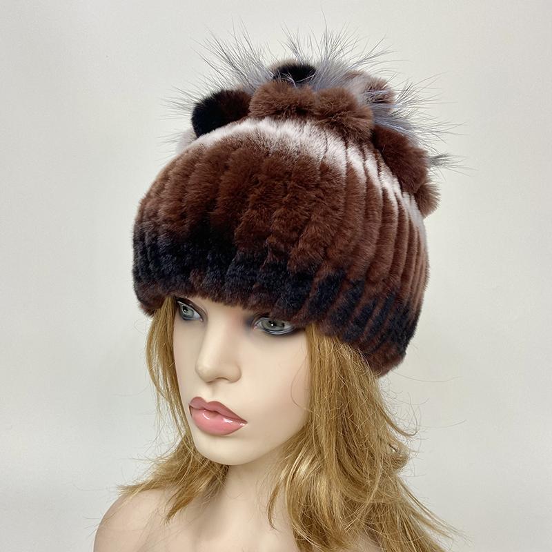 Pălării din blană de iepure pentru femei Căciulă de iarnă tricotată din blană de iepure adevărată