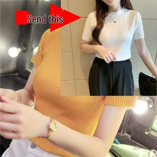 Women's Slim Fit Round Neck Short Sleeve Summer Knit T-Shirt - Solid Color