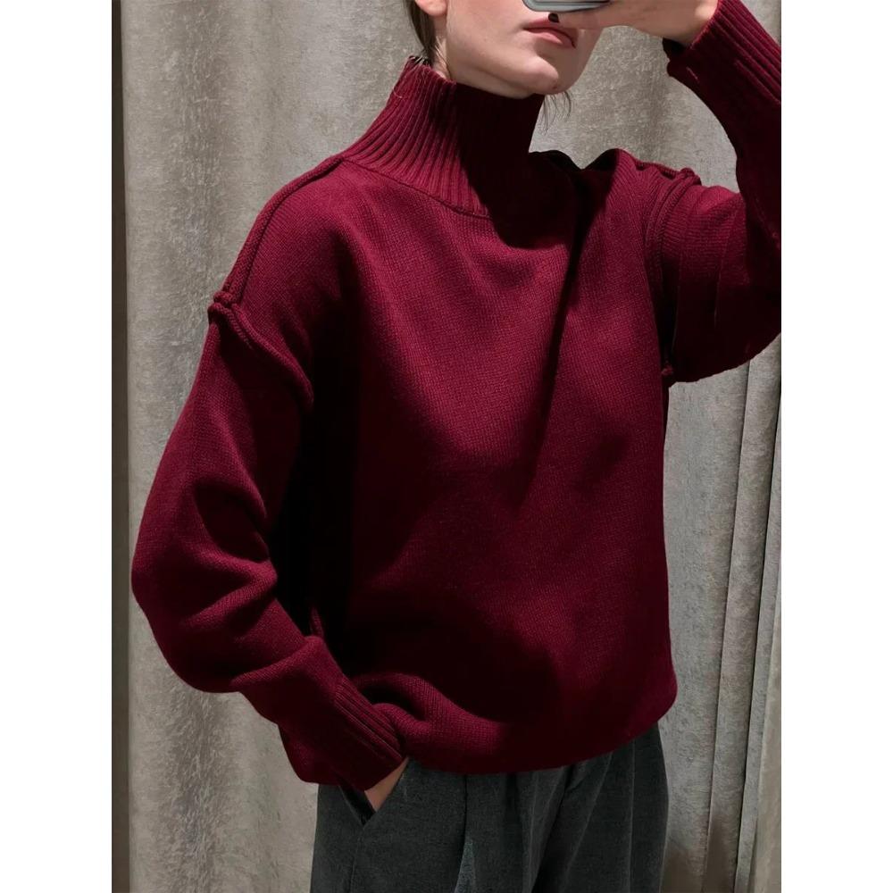 Women's Solid Color Fashion Knitted Turtleneck Sweater Autumn Winter Thick Loose Casual Pullovers Female Warm Sweater